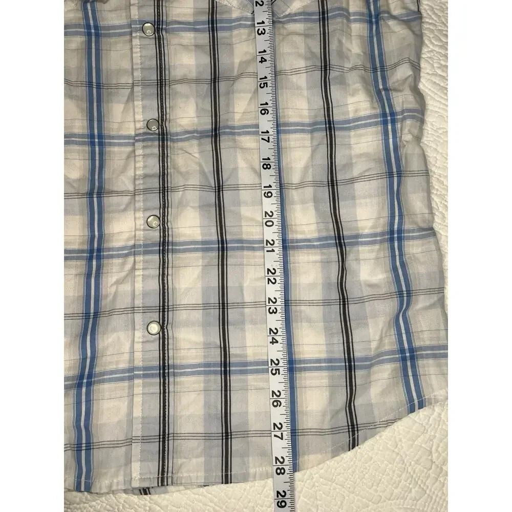 Levis Pearl Snap Plaid Short Sleeve Cotton Twill Shirt M Blue Black White